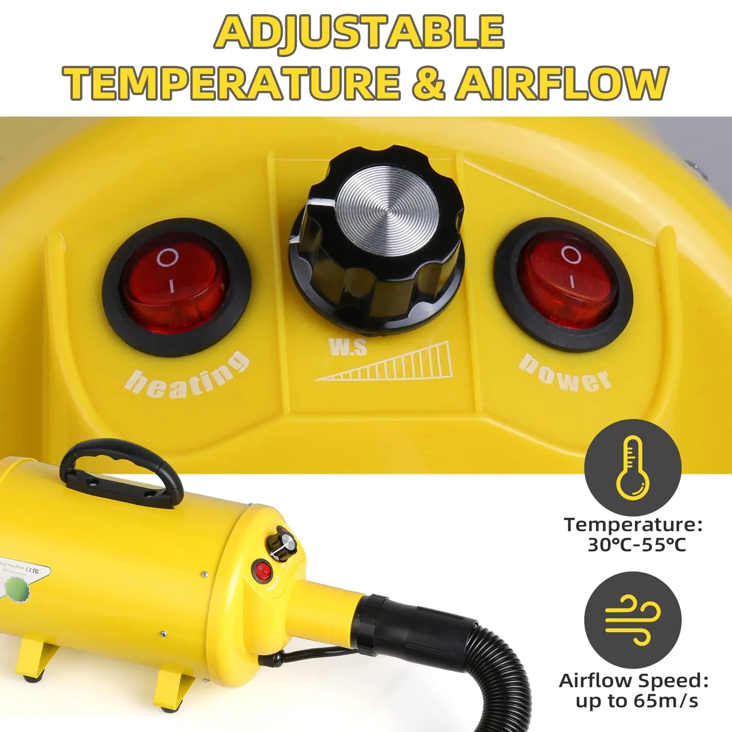 Dog Hair Dryer 3.8HP 2800W Pet Grooming Blower for Large Dogs Adjustable Heat and Speed