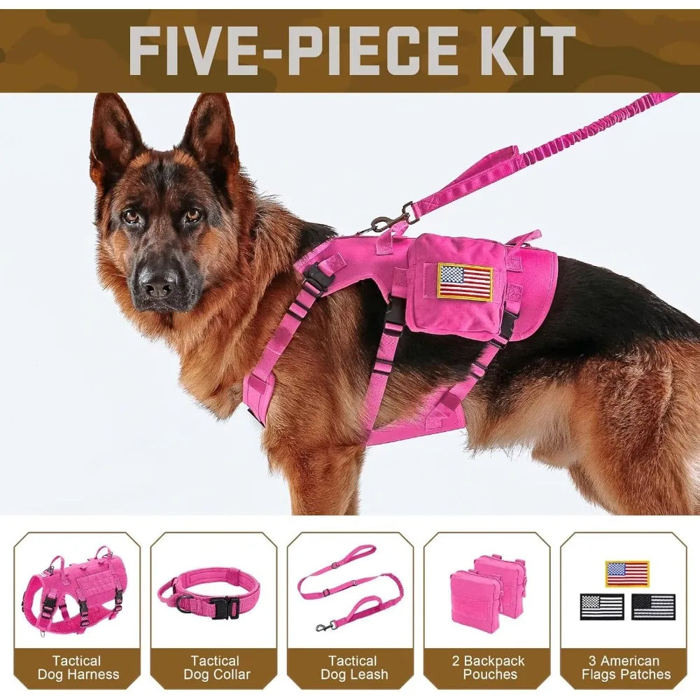 Pink Tactical Dog Harness For Large Dogs No Pull Leash Set