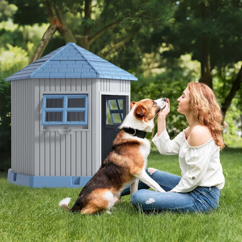 Outdoor Resin Dog House With Air Vents And Elevated Floor