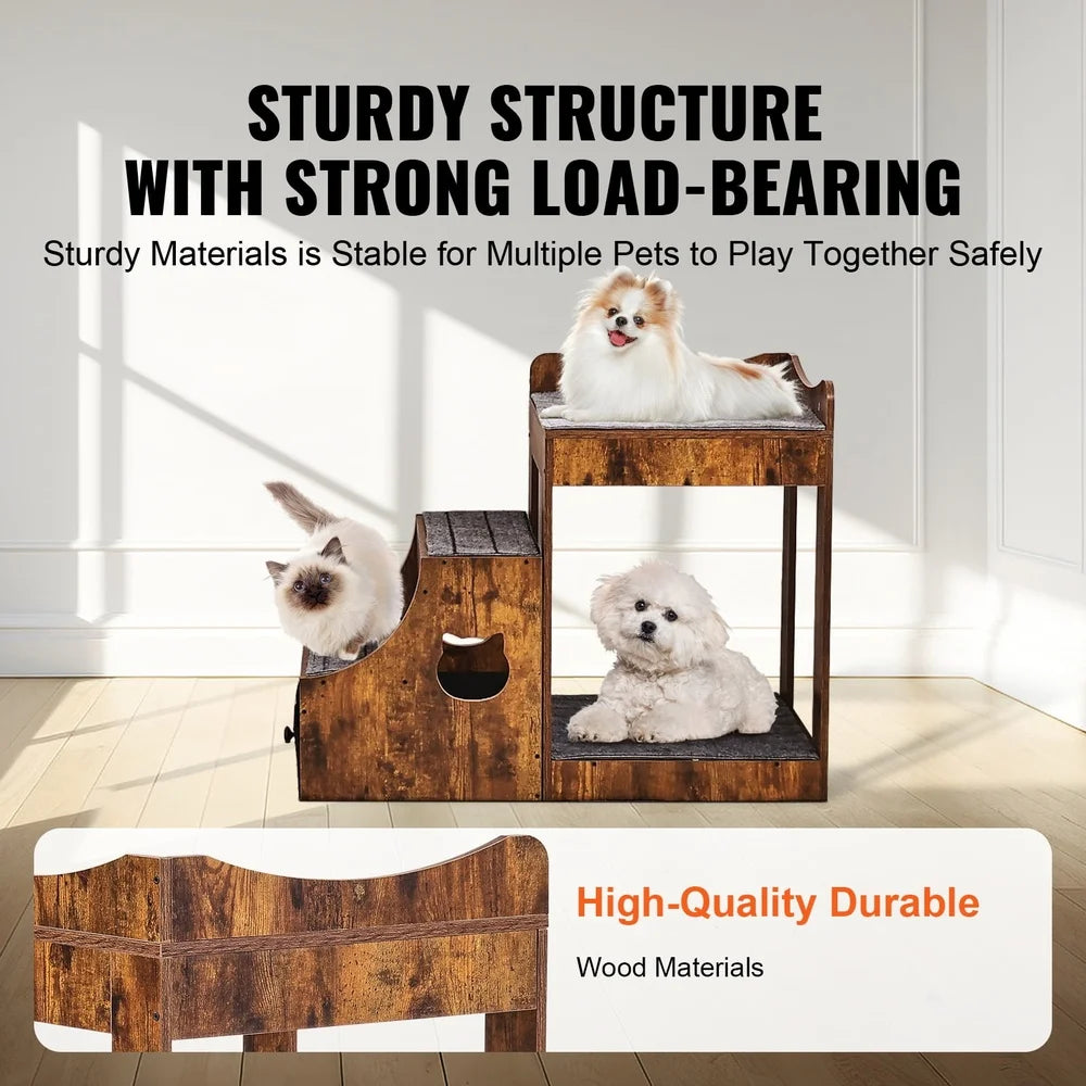 Double Deck Pet Bed With Detachable Steps Window Perch