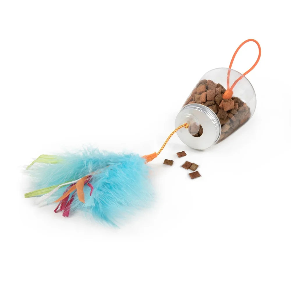 XMSJ Interactive Cat Toy Treat Dispenser with Colorful Feathers