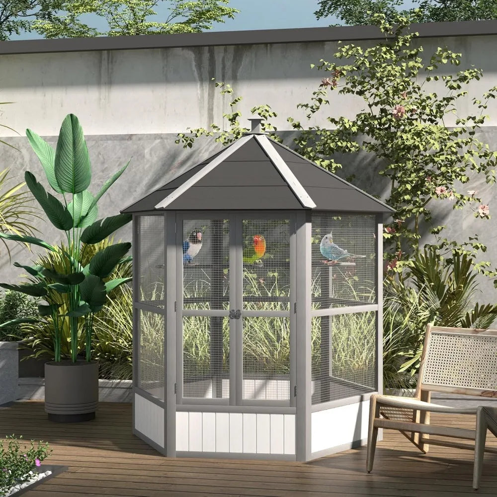 RBXCM Wooden Hexagonal Outdoor Bird Aviary With Roof