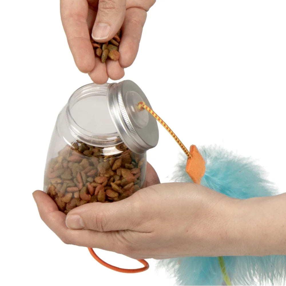 XMSJ Interactive Cat Toy Treat Dispenser with Colorful Feathers