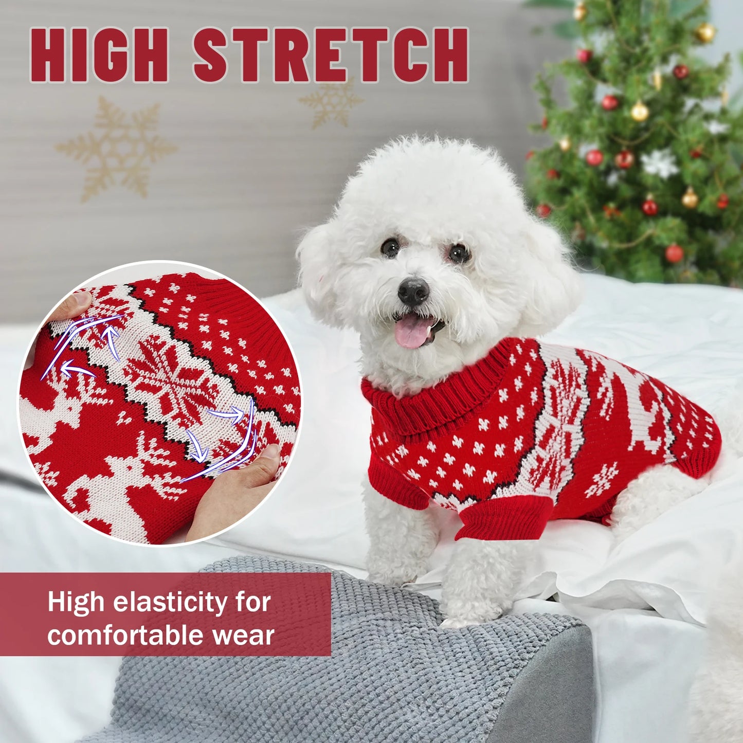 Dog winter clothing Christmas celebration clothes Knitted pet clothing Suitable for small to medium-sized dogs Pet sweater Red,