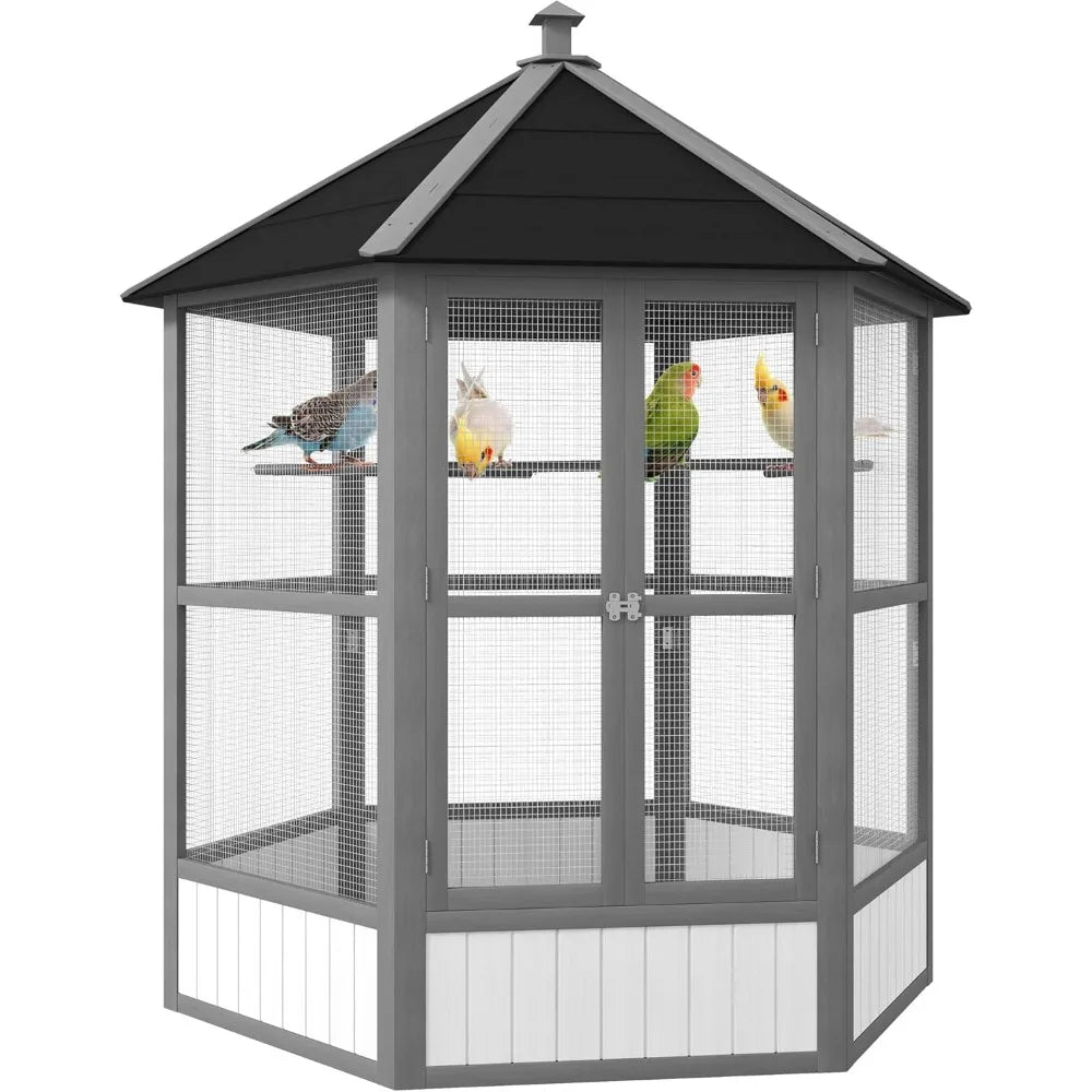 RBXCM Wooden Hexagonal Outdoor Bird Aviary With Roof