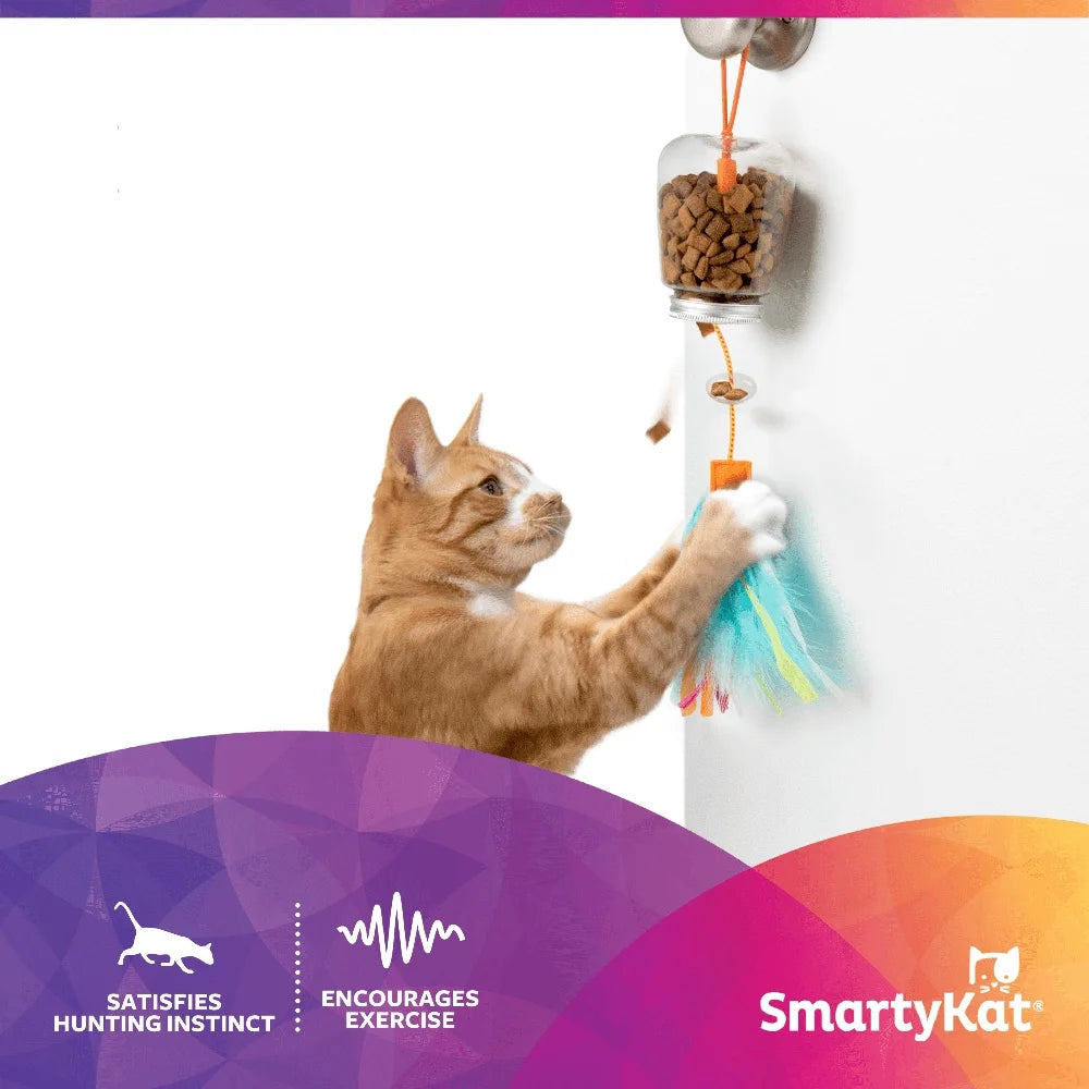 XMSJ Interactive Cat Toy Treat Dispenser with Colorful Feathers