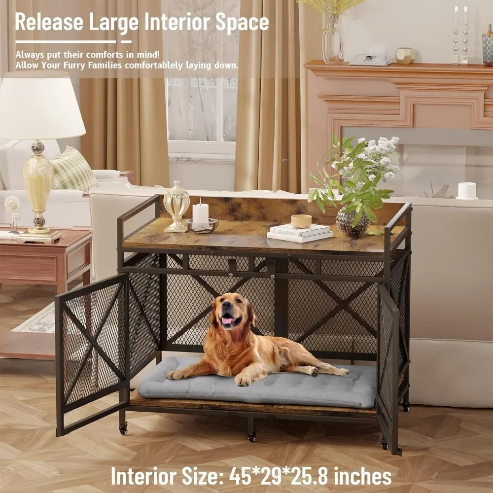 NoEnName_Null Large Dog Crate Wooden Kennel with Wheels