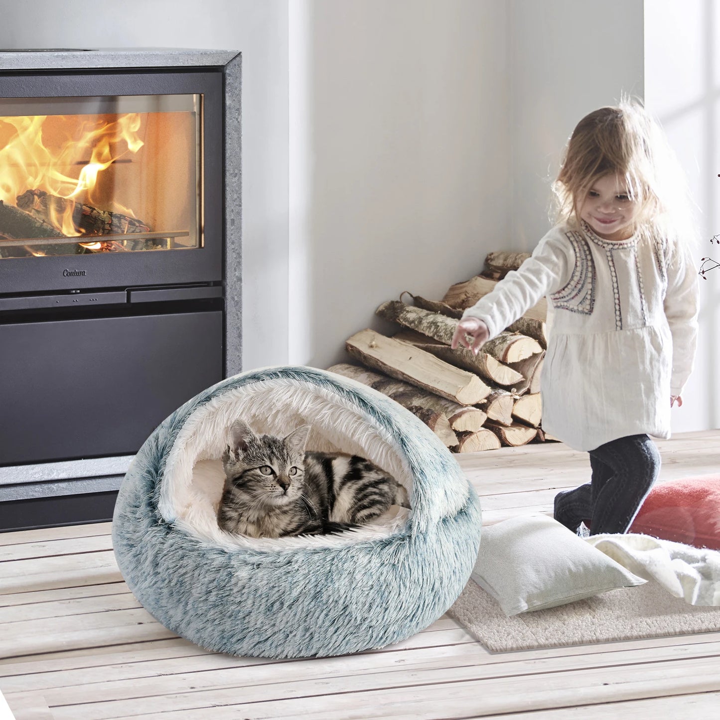 25 Inch Pet Cat Dog Bed Nest Soft Semi Enclosed Cat House