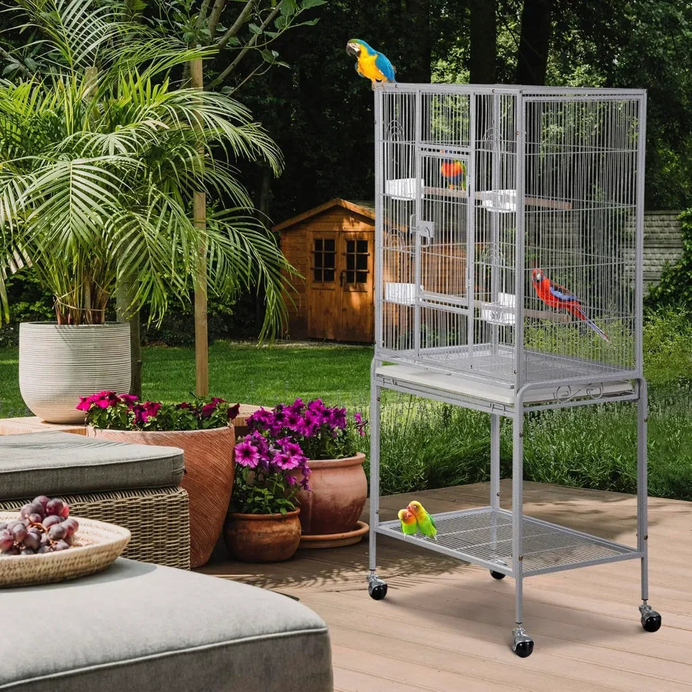 Peisi Wrought Iron Bird Cage With Rolling Stand For Birds
