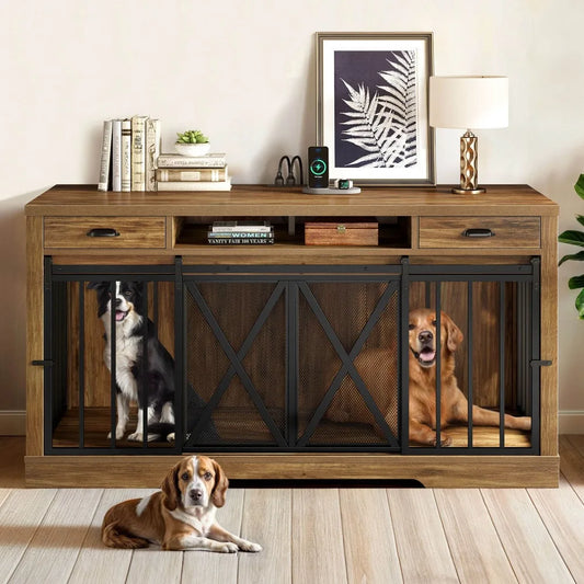 NoEnName_Null Double Dog Crate with Sliding Barn Door