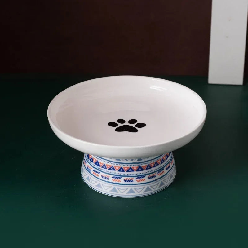 Small Dogs Raised Ceramic Food Water Bowl Bohemian Cat Feeders Pet Supplies