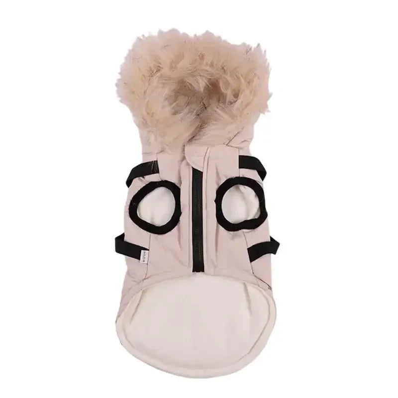 Winter Dog Jacket With Harness Waterproof Hooded Coat