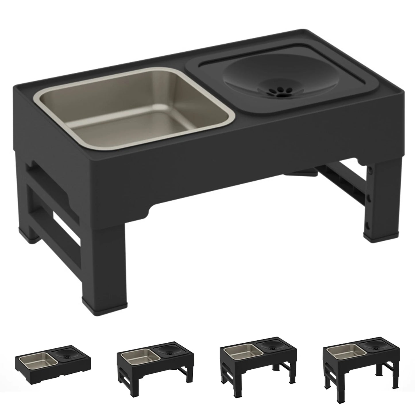 3 In 1 Pet Dog Stainless Steel Slow Feed Drinking Water Bowls Adjustable Height Anti Knock Large Cat Dog Bowl
