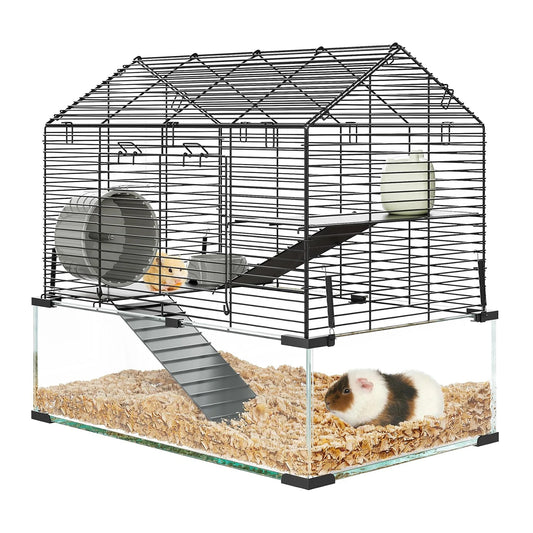 Metal Hamster Cage Transparent Habitat With Water Bottle
