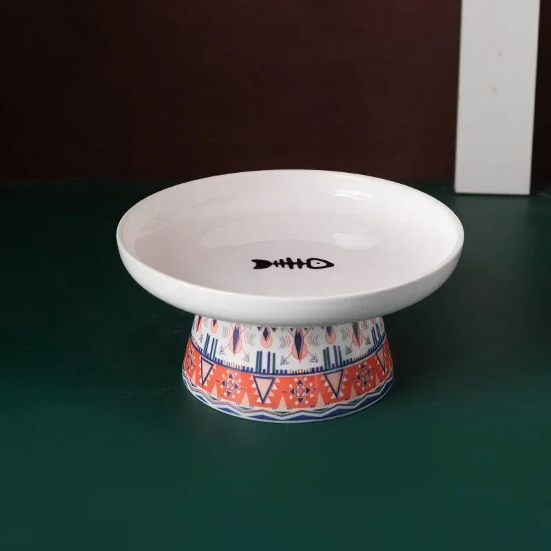 Small Dogs Raised Ceramic Food Water Bowl Bohemian Cat Feeders Pet Supplies
