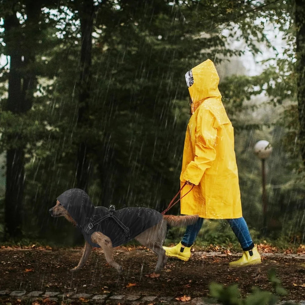 Reflective Waterproof Dog Raincoat Adjustable Hood S M L