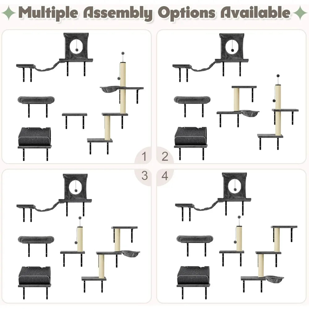 Wall Mounted Cat Climber Set 7 In 1 With House Tree