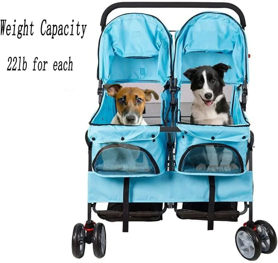 XMSJ Double Pet Stroller Foldable Dog Cat Jogger Cart
