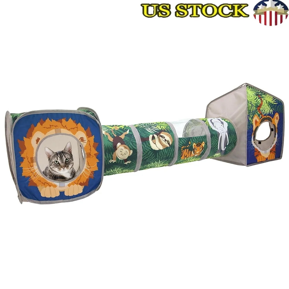 XMS Jungle Collapsible Play Combo Cat Tunnel and House