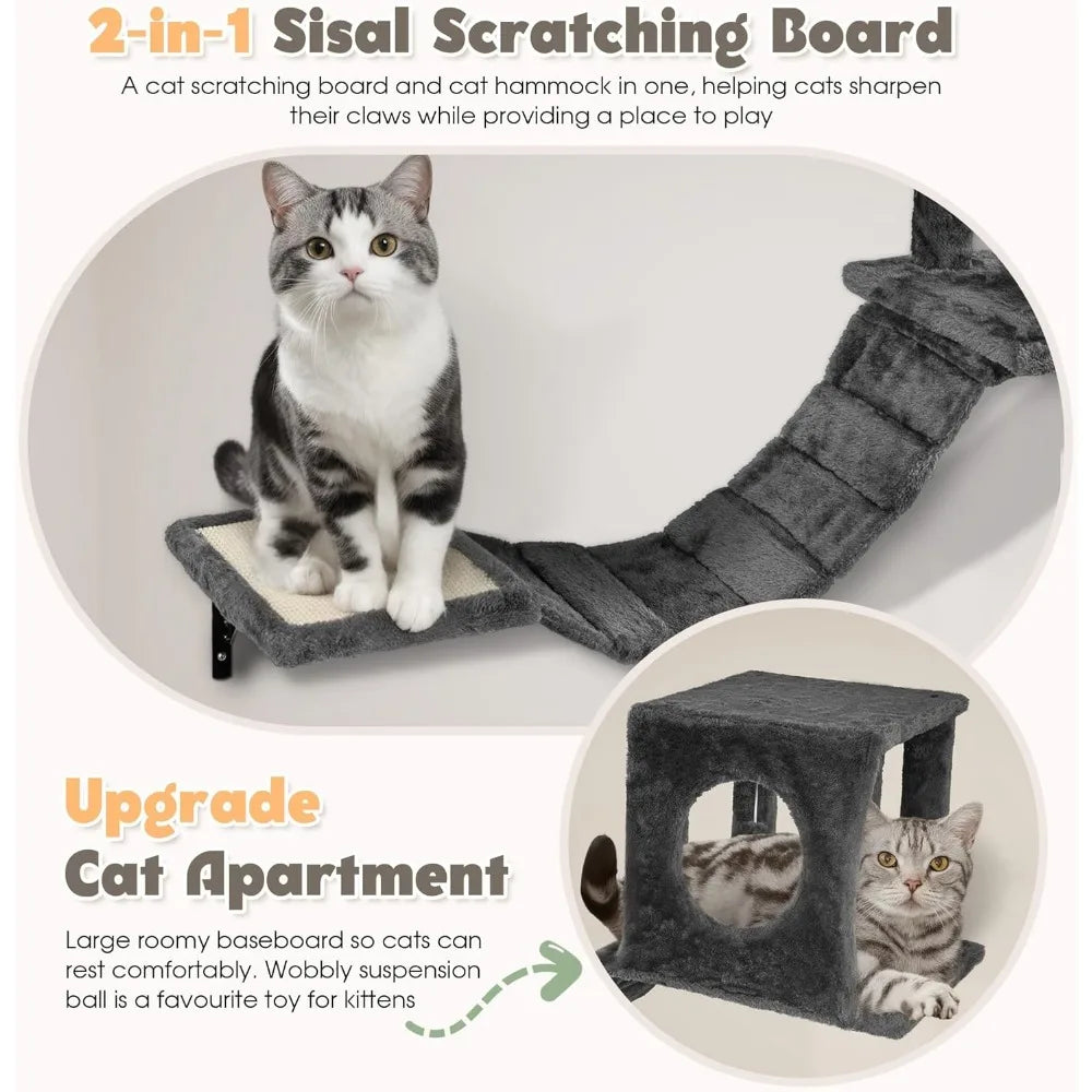 Wall Mounted Cat Climber Set 7 In 1 With House Tree