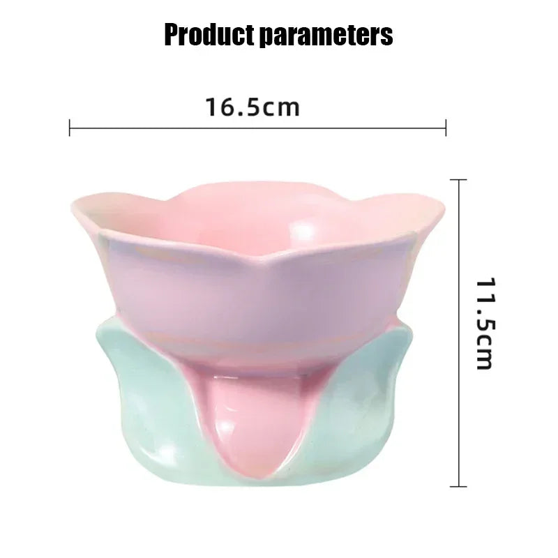 Cat Flower Bowl Raised Ceramic Pet Drinking Feeding Supplies Elevated Non-Slip Small Dogs Cats