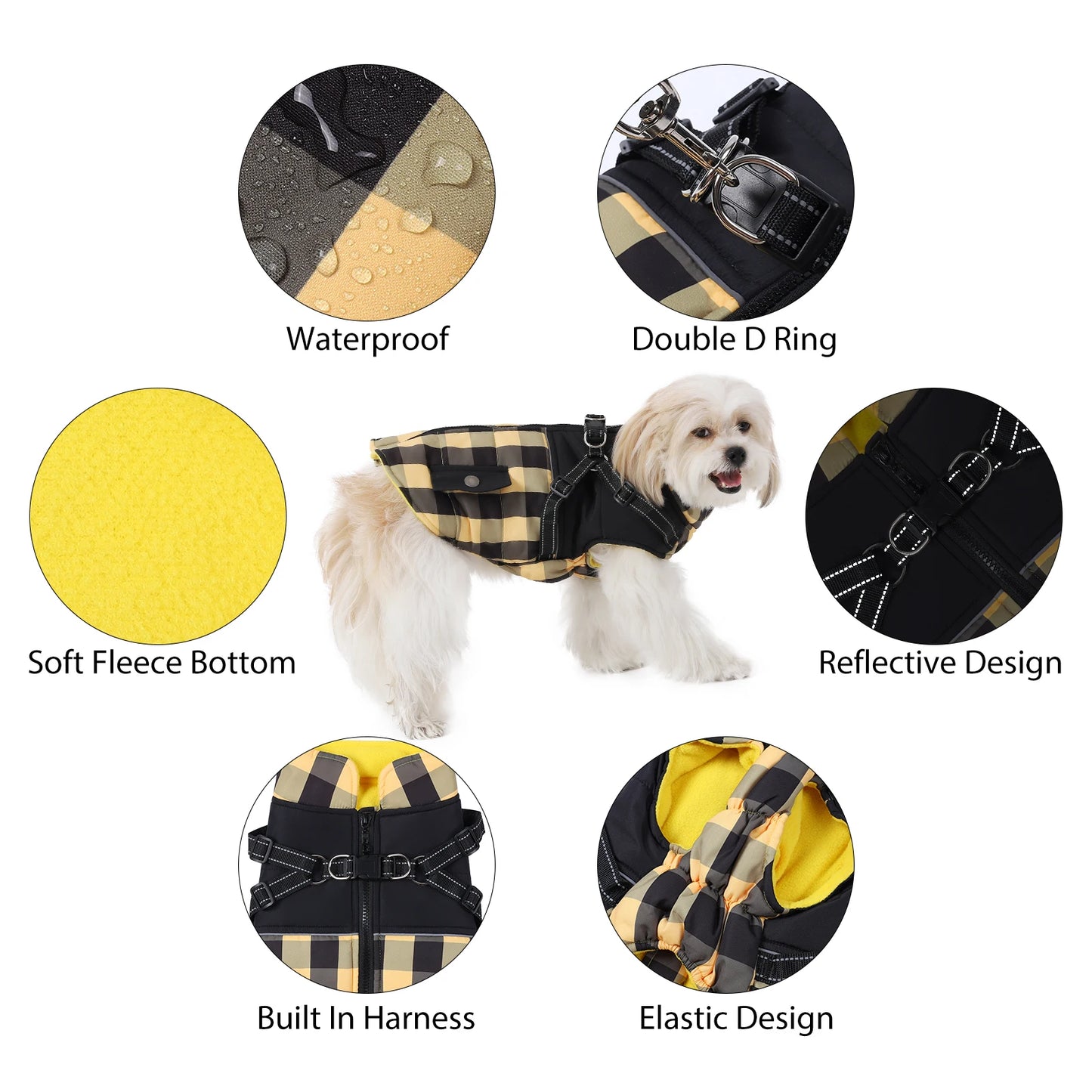 Hign-concerned Plaid Padded Dog Jacket With Harness For Winter
