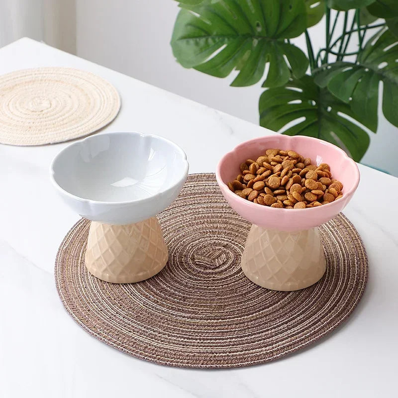 Cat Raised Ceramic Bowl Cute Pet Food Water Feeding Bowls Elevated Tilted Puppy Dog Drinking Eating Bowl Pet Supplies