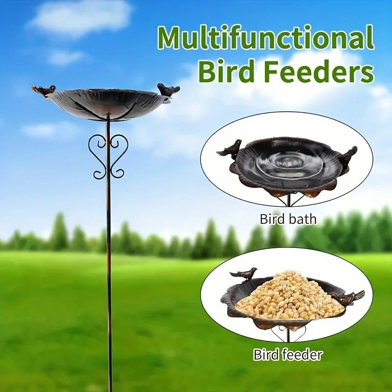 Metal Leaf Bird Feeder Stake Waterproof Outdoor Garden