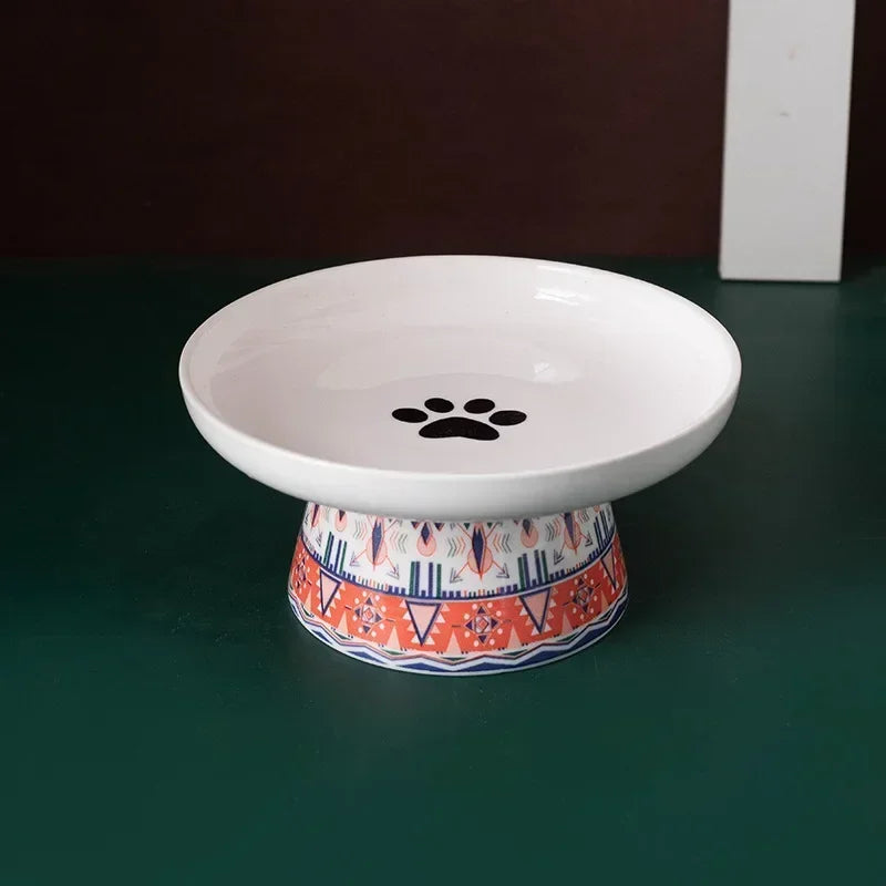 Small Dogs Raised Ceramic Food Water Bowl Bohemian Cat Feeders Pet Supplies