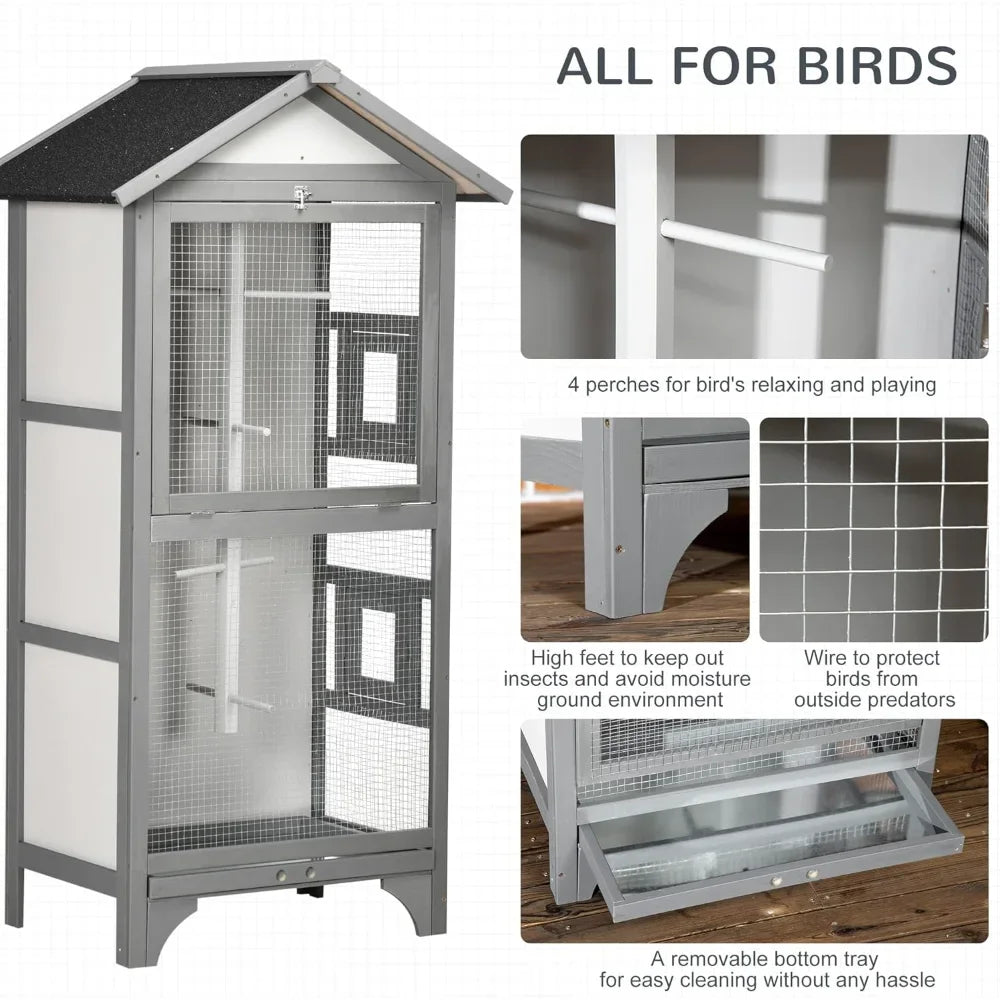 PEISIG Wooden Outdoor Bird Cage With Removable Bottom Tray