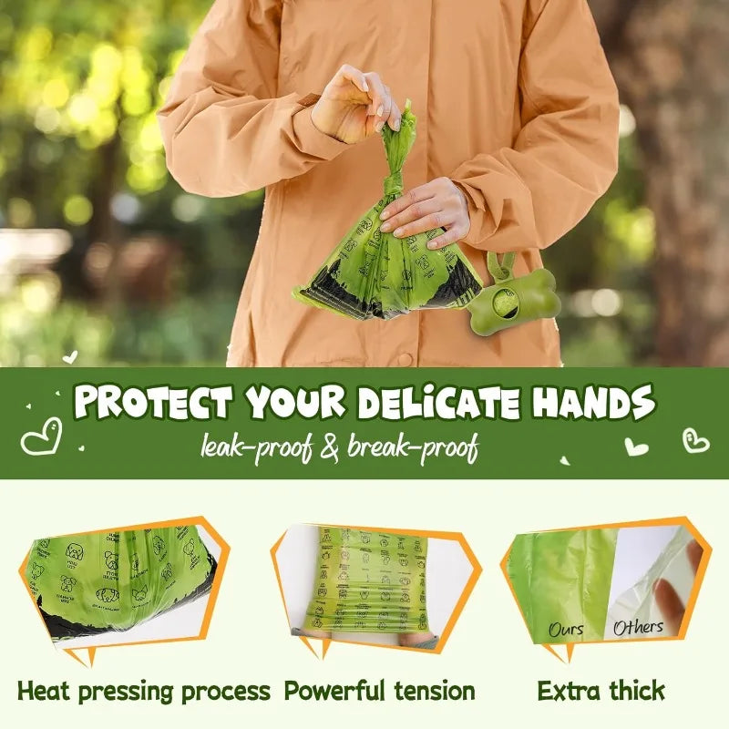 Dog Poop Bag Set With Dispenser And Leash Clip Thick Bags