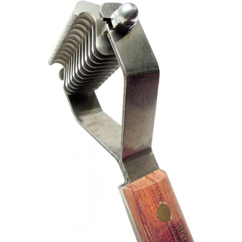 Dematting Undercoat Grooming Rake Stripper Tool for Dogs and Cats Stainless Steel with Wooden Handle for Thick Coats