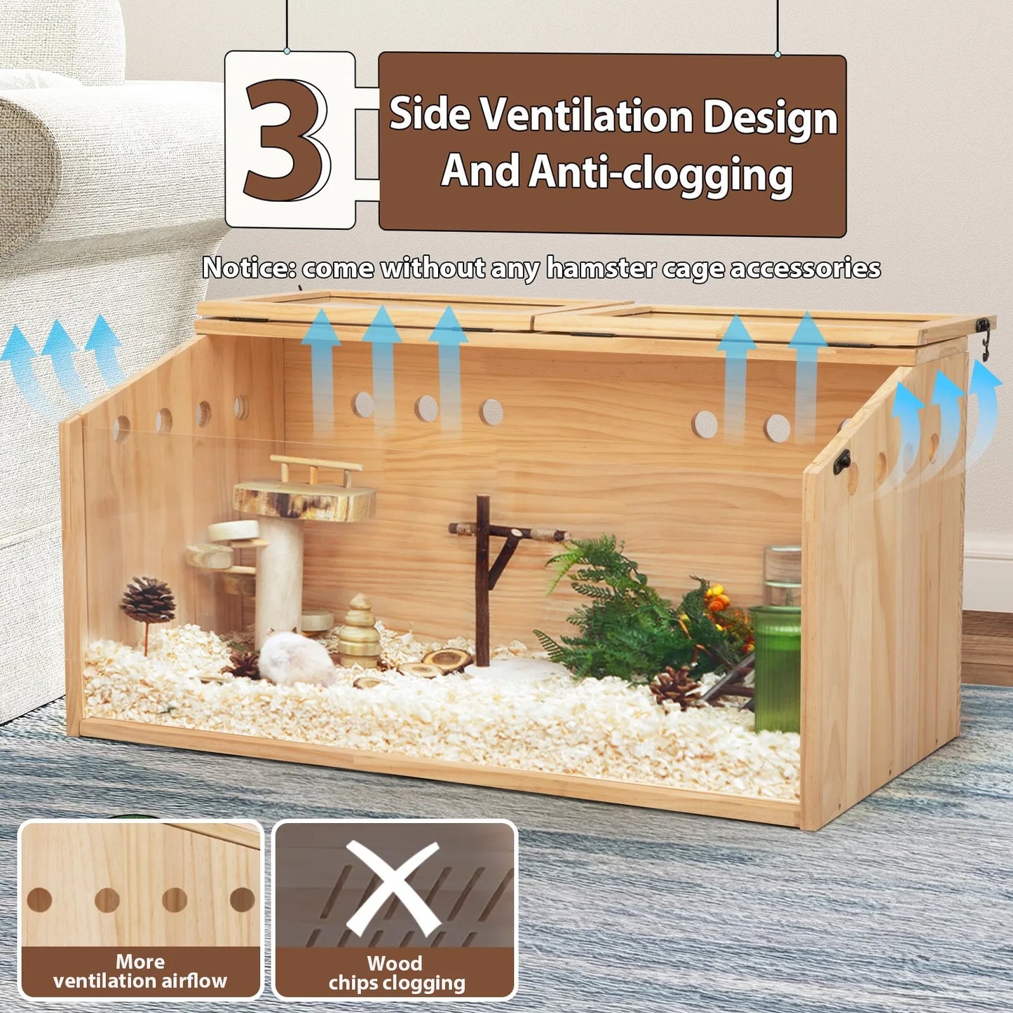 Wooden Hamster Cage And Hutch With Openable Top Hideout
