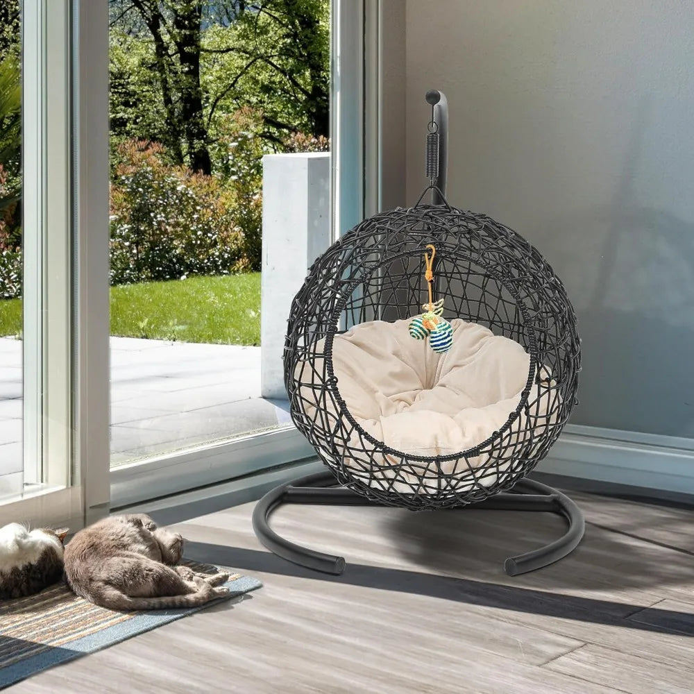 Cat Swing Bed With Stand And Cushion Egg Chair Rattan Look