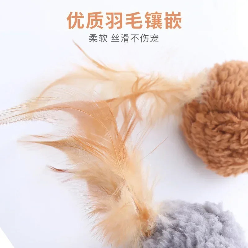 NoEnName Null Cat Toy Plush Ball with Feathers