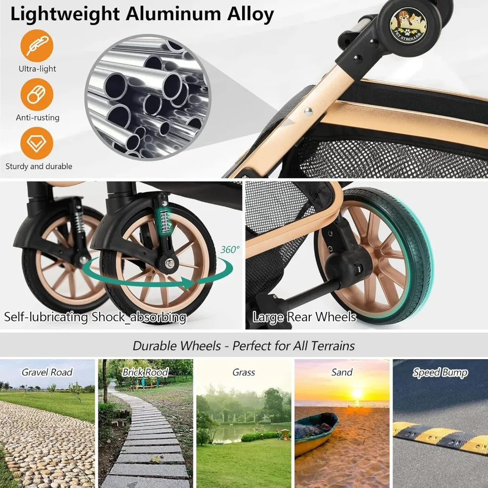 Pet Stroller 3 In 1 For Medium Small Dogs And Cats Khaki