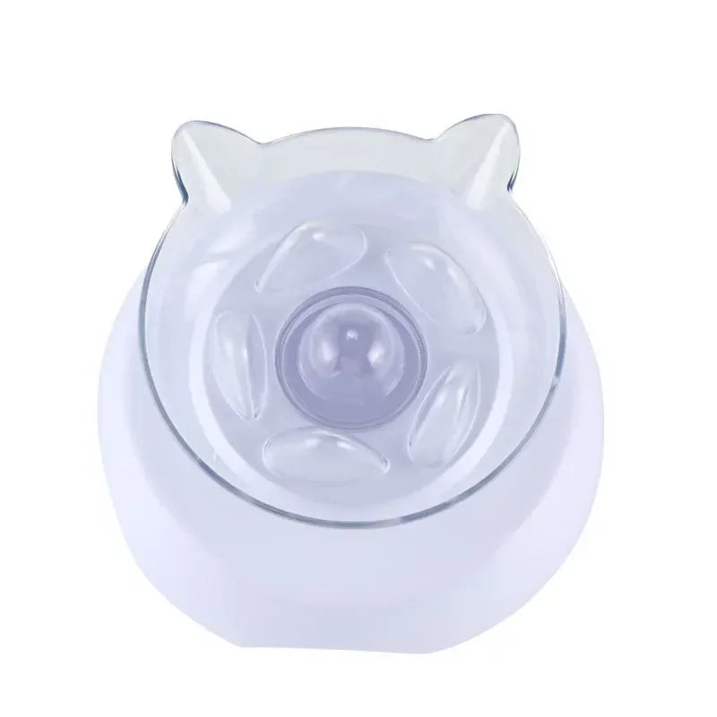 15 Degree Tilt Cat Bowl Anti Suffocate Slow Feeder Transparent Plastic Cat Food Bowl with Raised Stand
