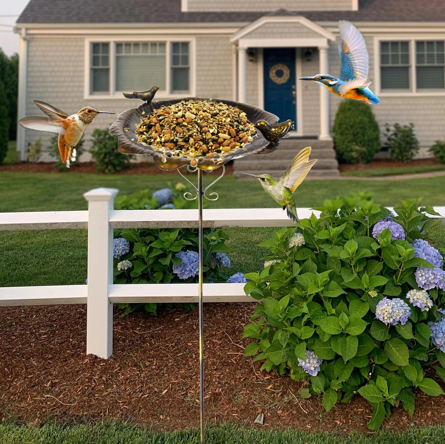 Metal Leaf Bird Feeder Stake Waterproof Outdoor Garden