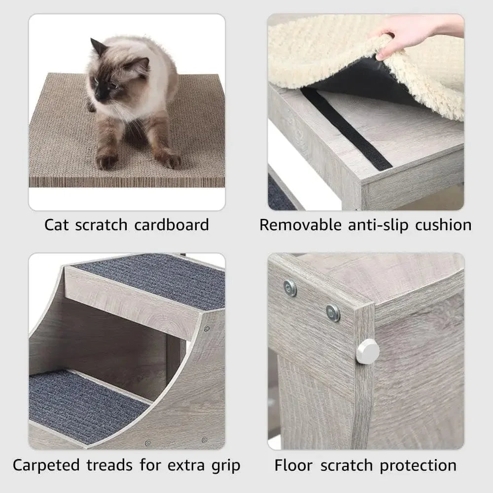 Multi Level Pet Bunk Bed With Removable Step Window Perch