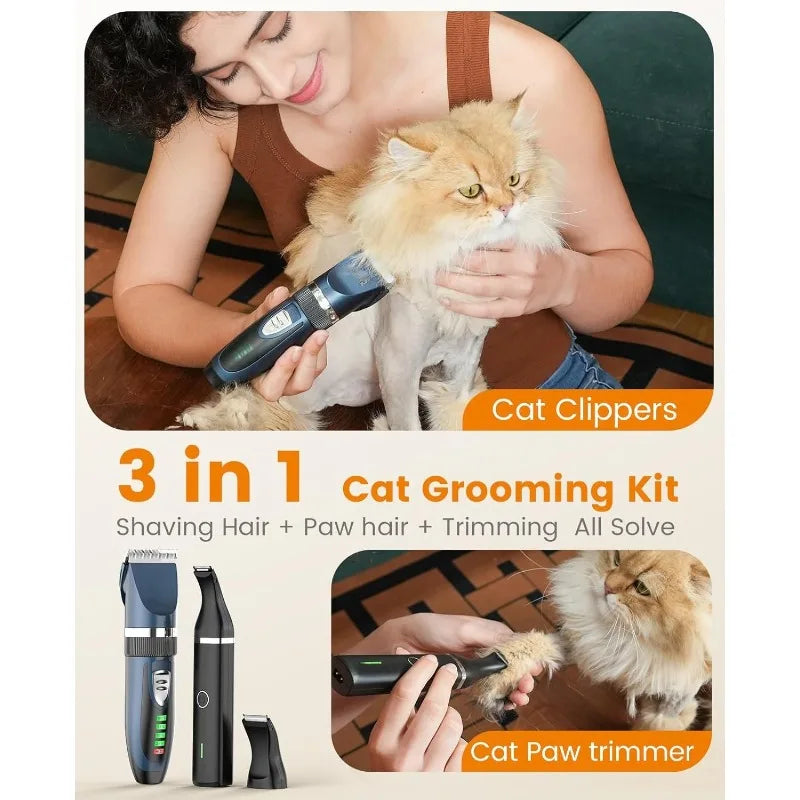Cat Clippers and Paw Trimmer 3 in 1 Cat Grooming Kit Cordless Cat Shaver for Matted Long Hair 2 Speed Cat Hair Trimmer Pet Clippers for Cats and Small Dogs