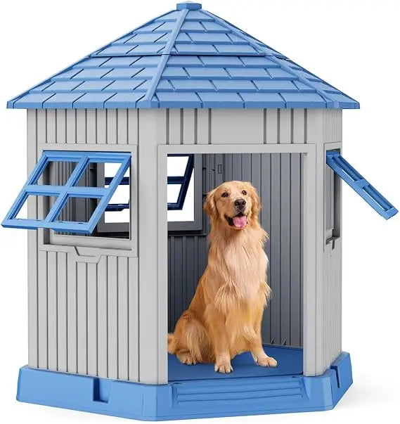 Outdoor Resin Dog House With Air Vents And Elevated Floor