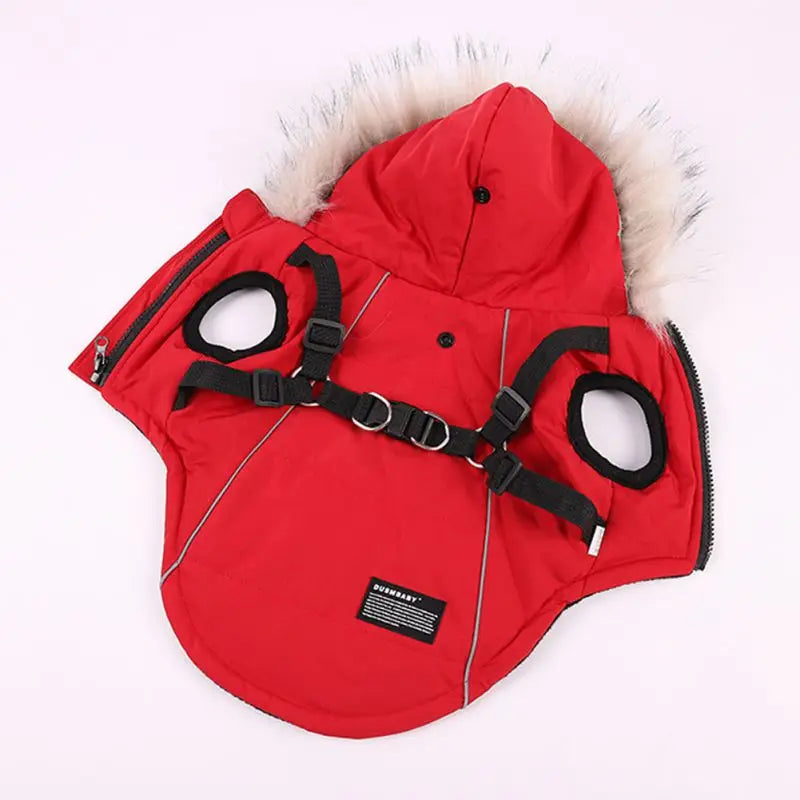 Winter Dog Jacket With Harness Waterproof Hooded Coat