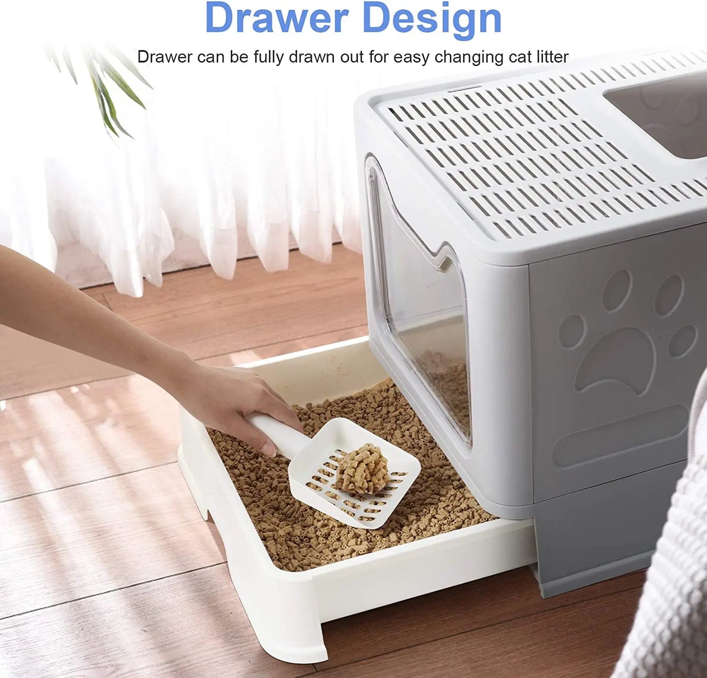 NoEnName_Null Cat Litter Tray Box with Scoop and Drawer